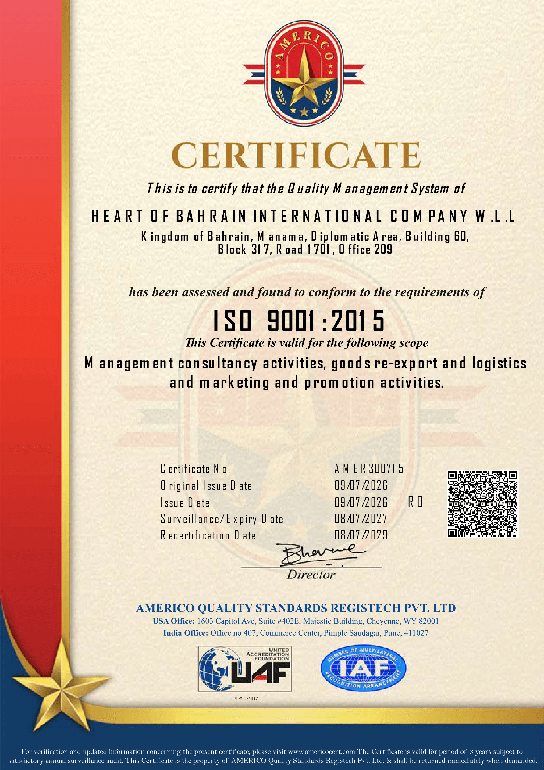 ISO 9001:2015 - Formal Certificate